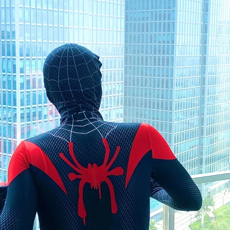 Disfraz de Miles Morales, Spider Man Into The Spider Verse, traje Zentai de superhéroe, traje de Spiderman, costo de fiesta de Halloween #   1