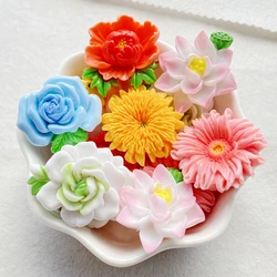 10PCS Vibrant Resin Sunflower, Rose Flower, Lotus Flower With for Scrapbooking, Wedding Decor & DIY Jewelry Making Accessories