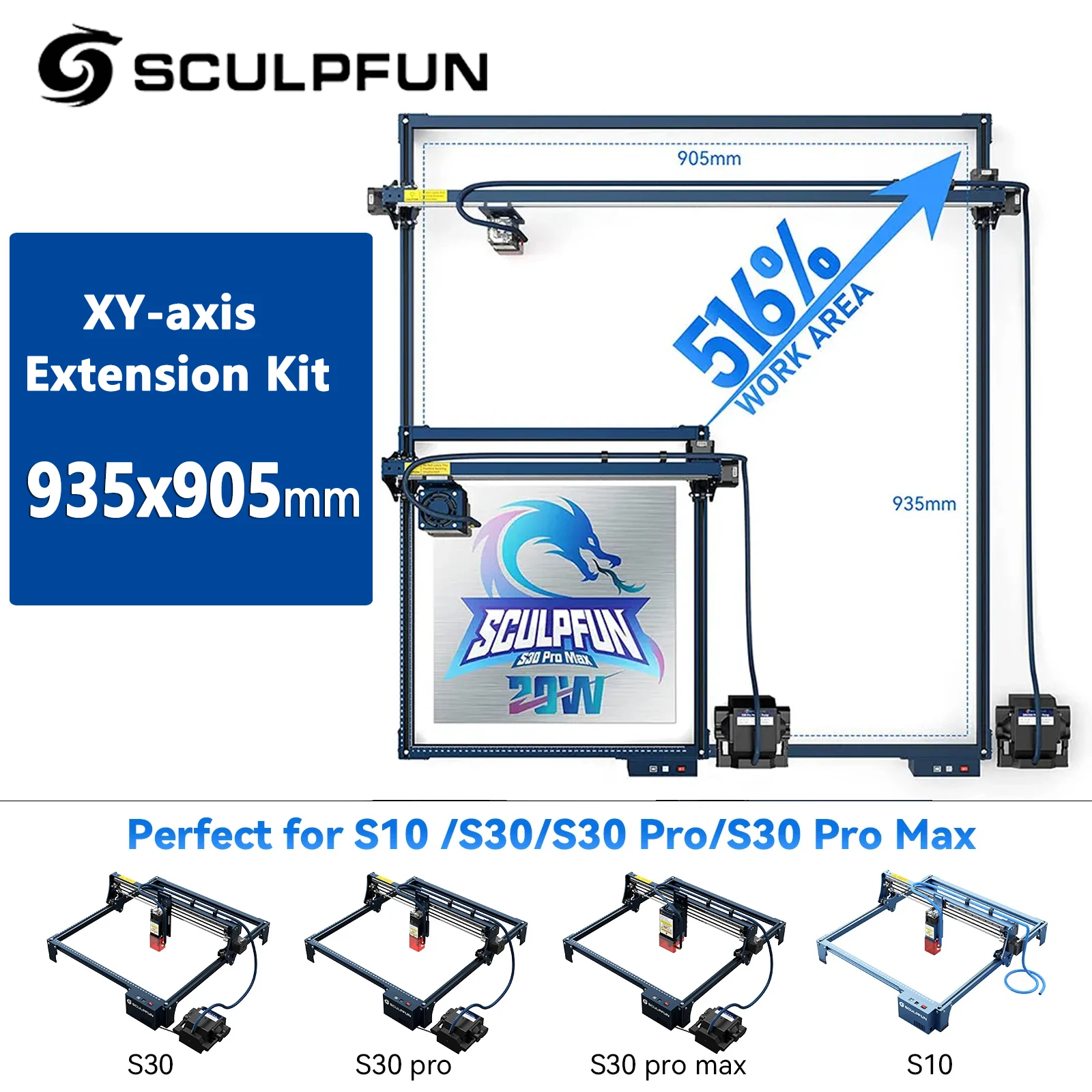 SCULPFUN S10/S30/S30/Pro/S30 Pro Max 935x905mm XY Axis Extender Expansion kit directly installed Laser Engraving Machine part