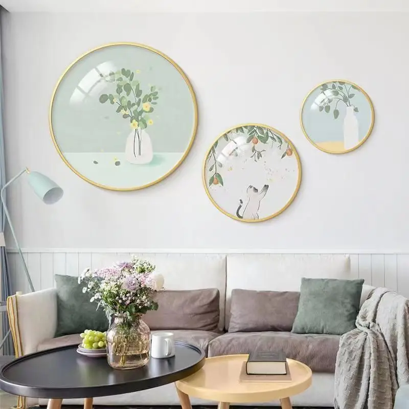 Round Porch Decor Mural Fashion Living Room Background Wall Combination Hang Painting Plants Flowers Pattern Bedside Triptych