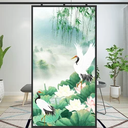 Static Cling Frosted Not Transparent Privacy Window Film Heat Control UV Blocking Glass Sticker White Crane Painting Window Tint