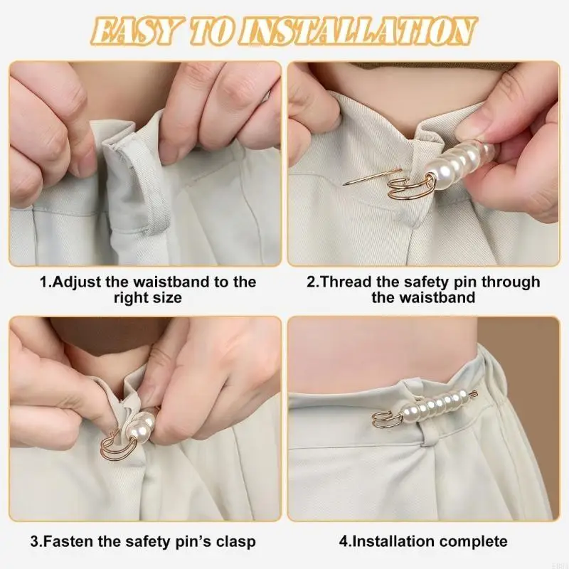 4Pcs Pearls Beaded Waistband Adjuster Pin Jeans Waist Fasteners Clip For Pants T 