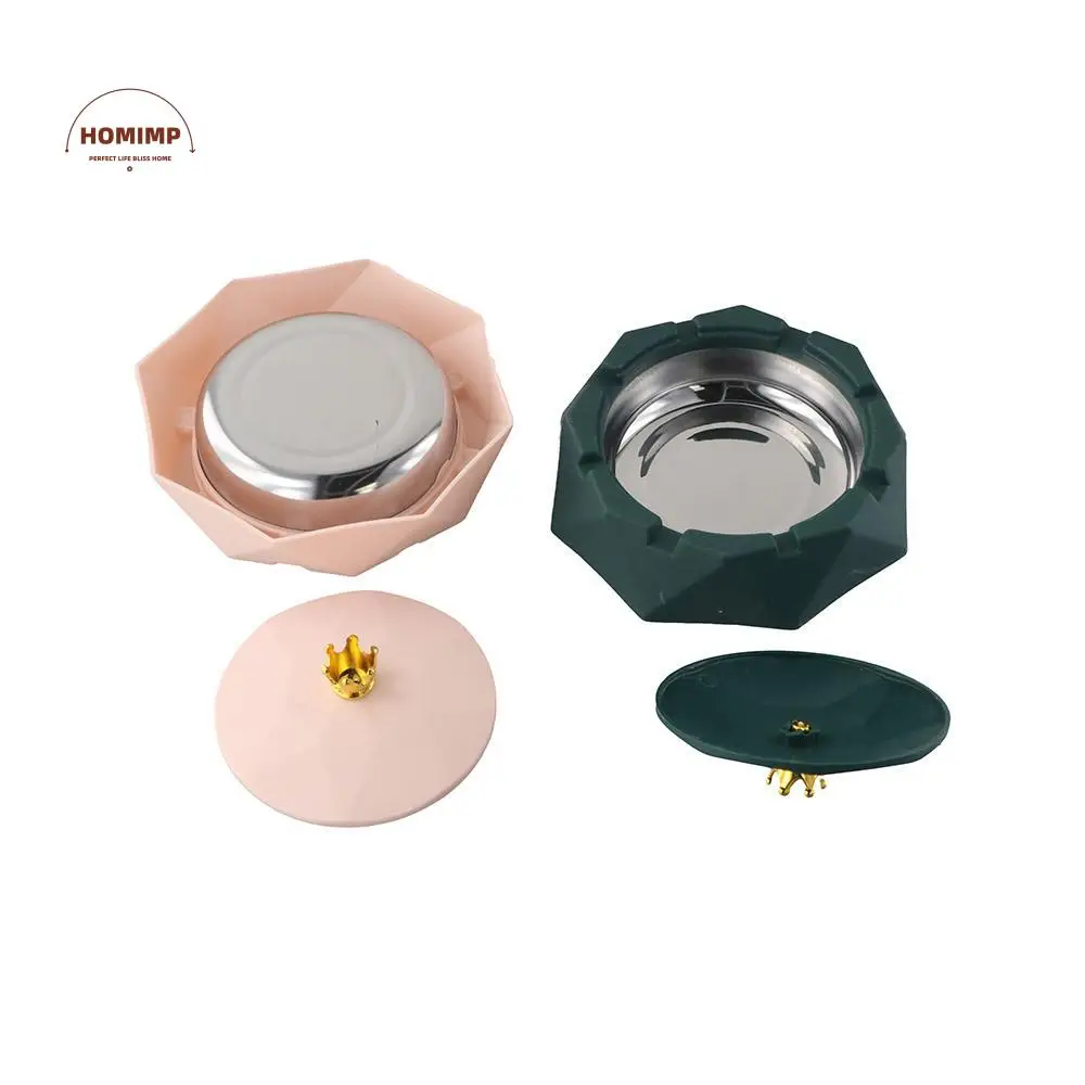 

Washable Stainless Steel Crown Top Ashtray Decorative Heat Resistant Ash Container with Lid 2 Colors Ash Holder Home