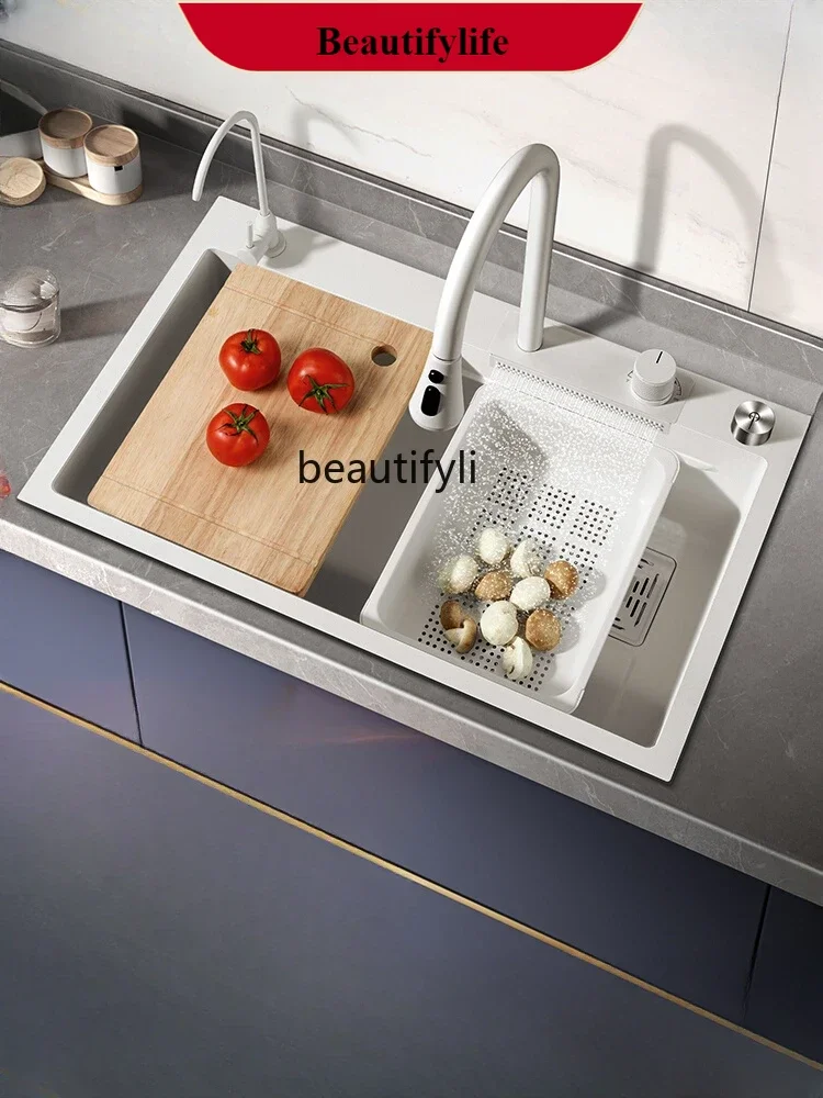 

B185 X188 Water Tank Single Sink 304 Stainless Steel Household Kitchen Vegetable Basin Vegetable Washing Sink Waterfall Scullery