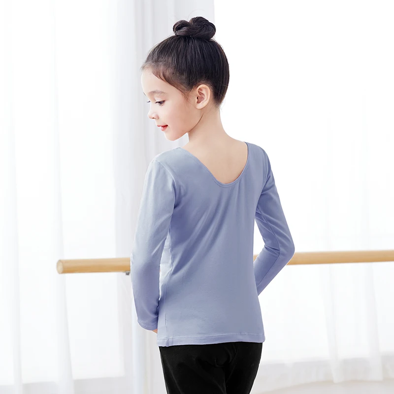 T-shirt de ballet à col en V croisé sur le devant pour filles, t-shirt de sport en coton pour adolescents, yoga court pour enfants, danse de ballet, manches longues