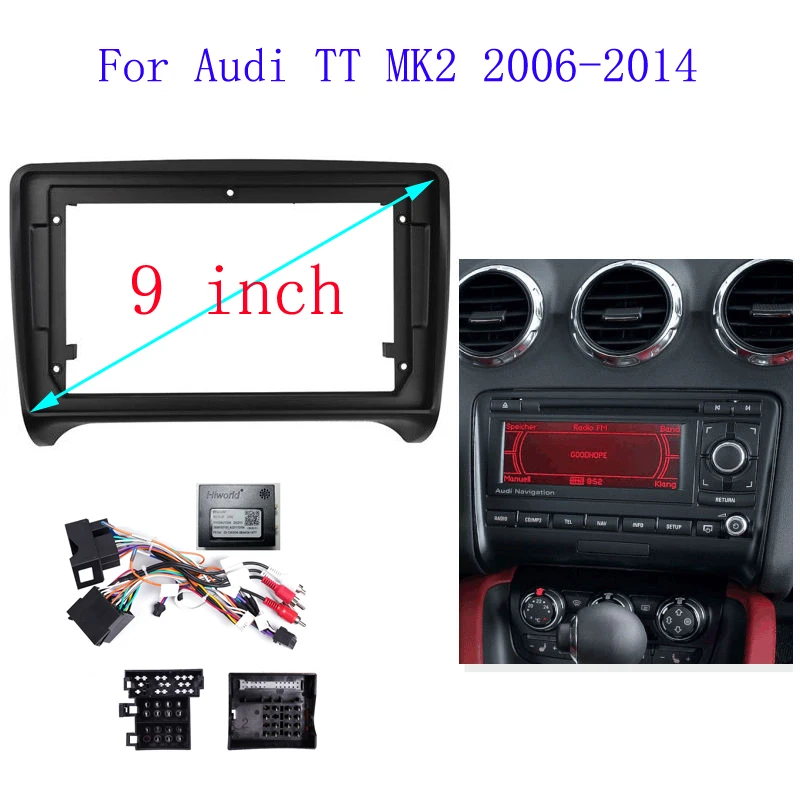 Car Radio Fascias For Audi TT MK2 2006-2014 2 Din Frame Mount Kit 9 inch Stereo Panel Wiring Harness Power Cable Adapter Canbus