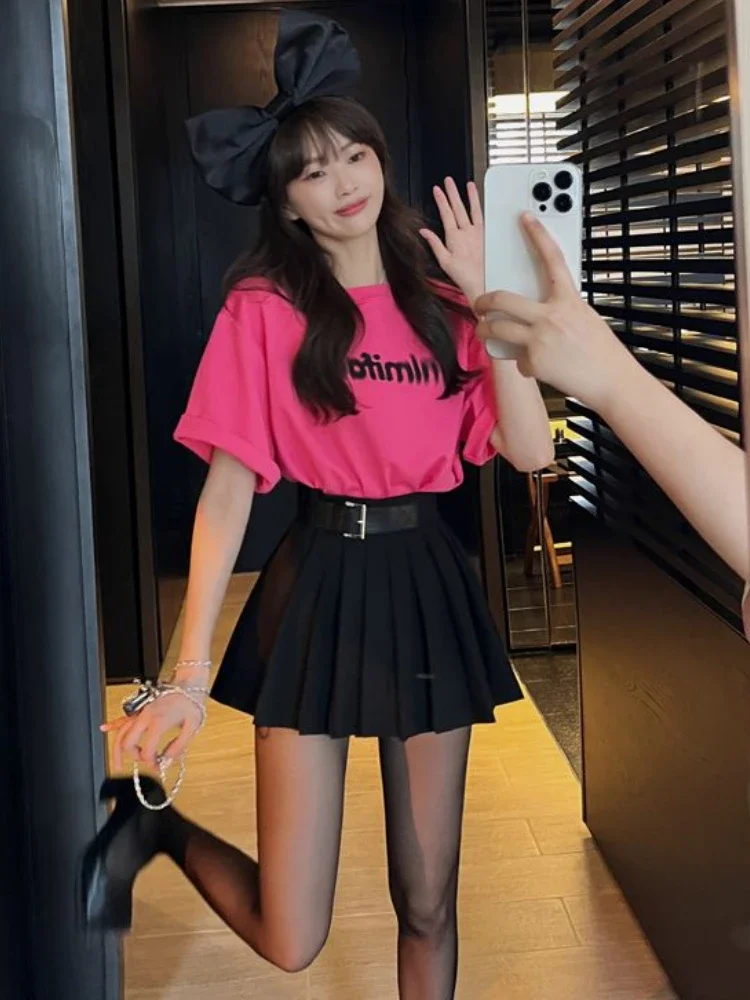 

Mini Skirts Women Minimalist Pure Casual All-match Empire Classic Preppy Style Ulzzang Summer Folds Design Fashion Ladies Faldas