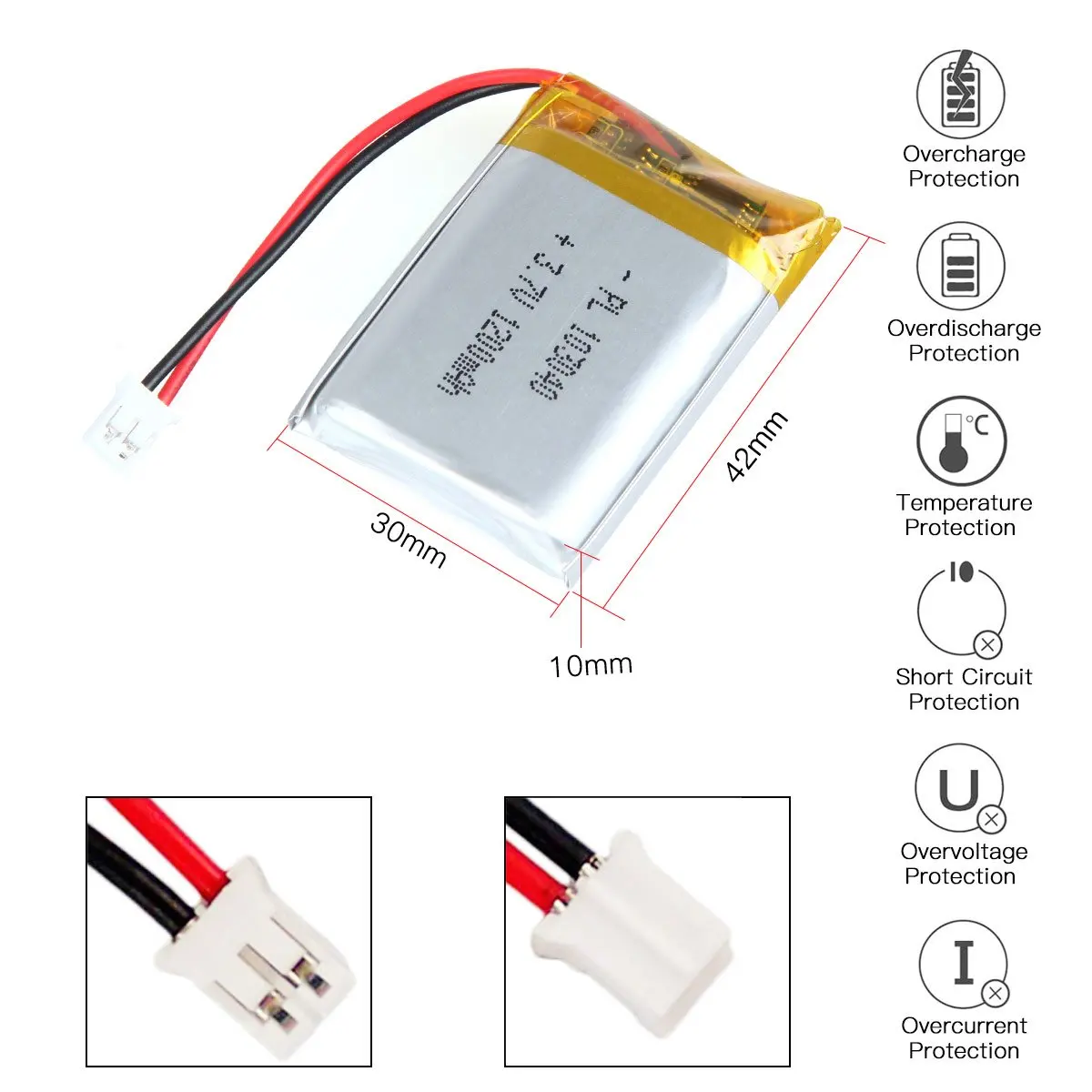 3.7V 1200MAh Sạc 103040 Pin Lipo Dài 42Mm
