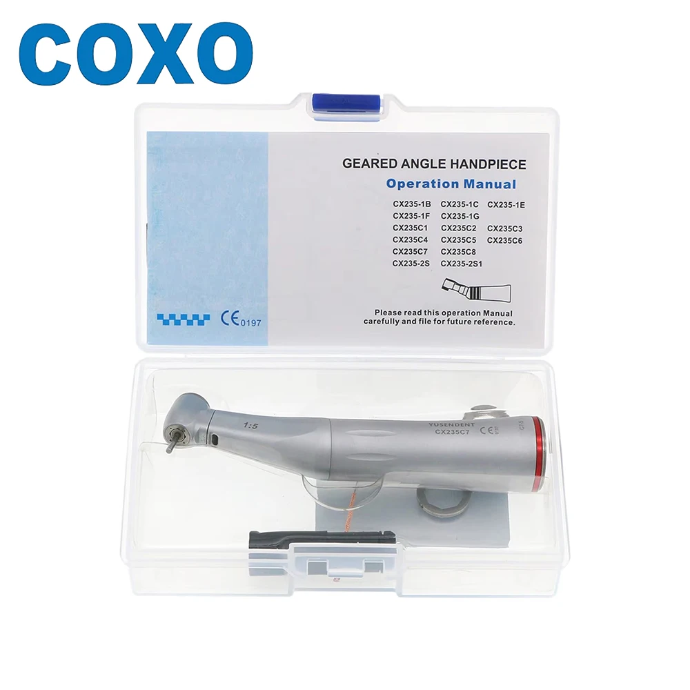 COXO CX235 C7-5 ทันตกรรม Contra มุม 1:5 เพิ่ม Optical Fiber สเปรย์น้ําด้านในไฟฟ้ามอเตอร์เจาะเครื่องมือทันตกรรม