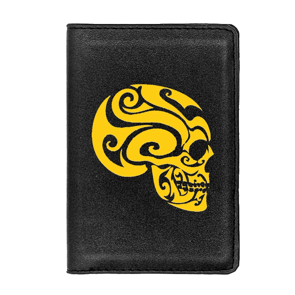 Fashion Golden Rose Vine Skull design Passport Cover Men Women Leather Slim ID Card Travel Holder Pocket Wallet Purse Money Case