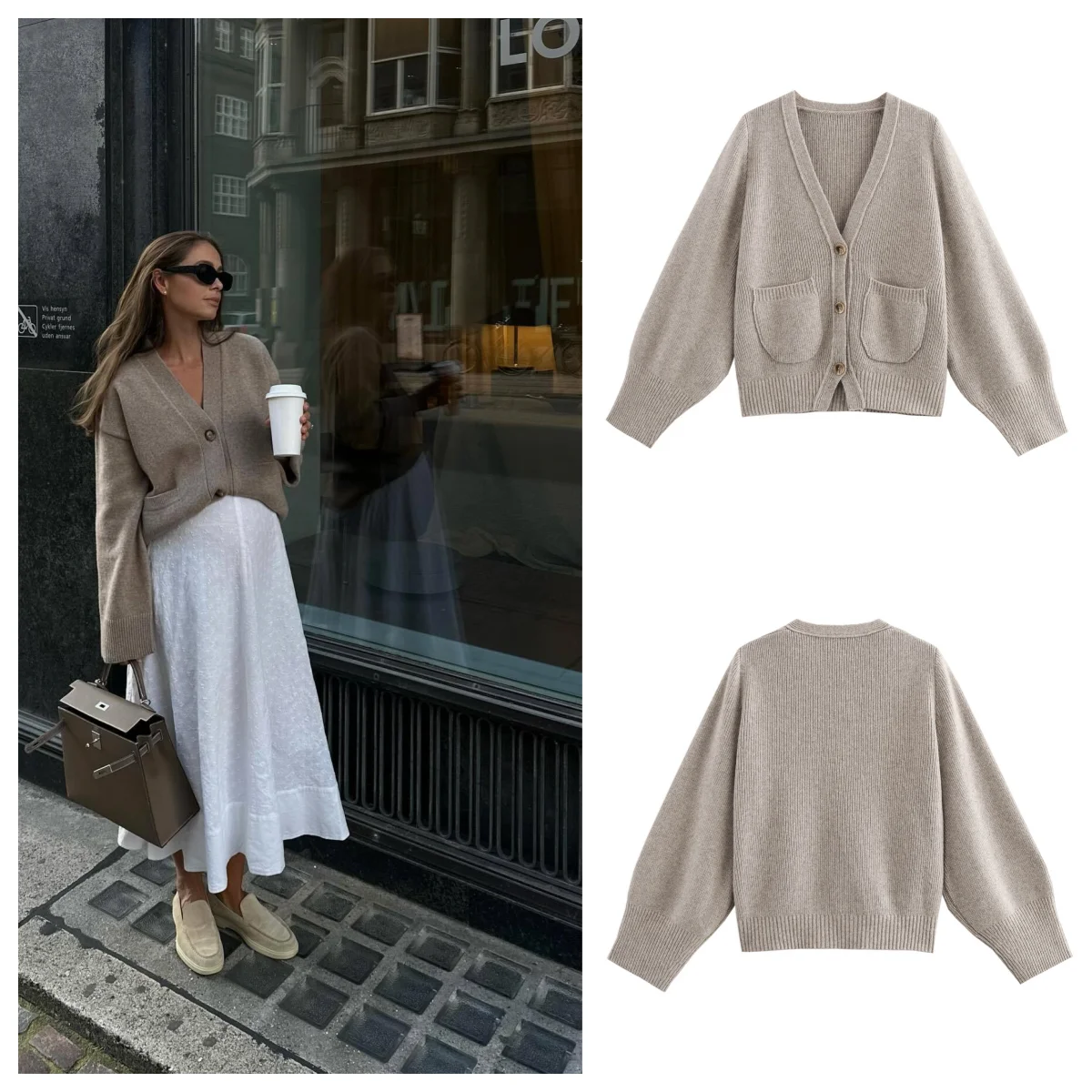 

European and American autumn and winter new cross-border women's casual lazy style v-neck single-breasted knitted sweater fashio