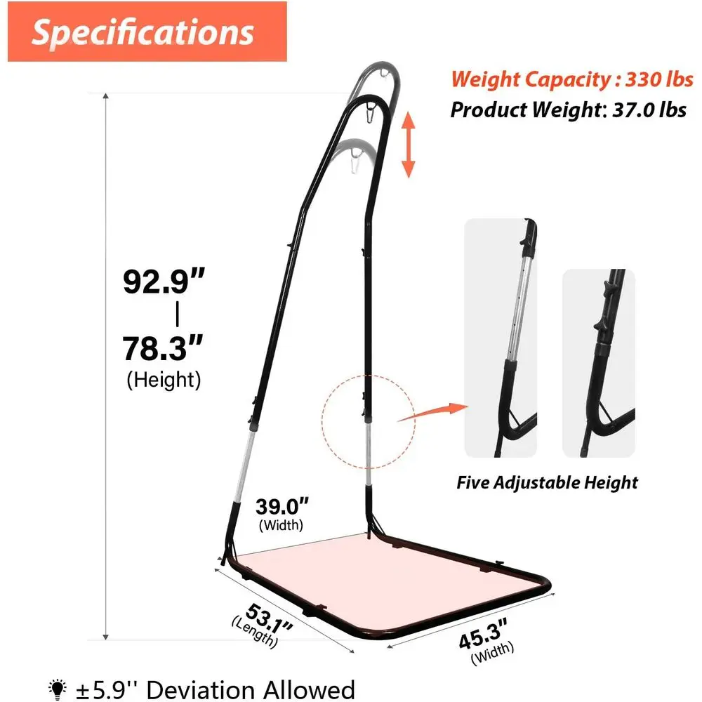 حامل كرسي هزاز بارتفاع قابل للتعديل، 79-93 بوصة، سعة 330 رطل، إطار فولاذي عالي التحمل، مطلي بالمسحوق للداخلية/الخارجية #4