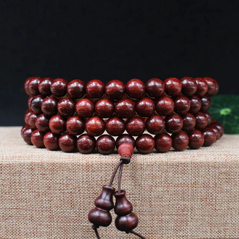 

Zambian -leaf rosewood 8mm 108 beads with small gourd, blood sandalwood Buddhist bead bracelet