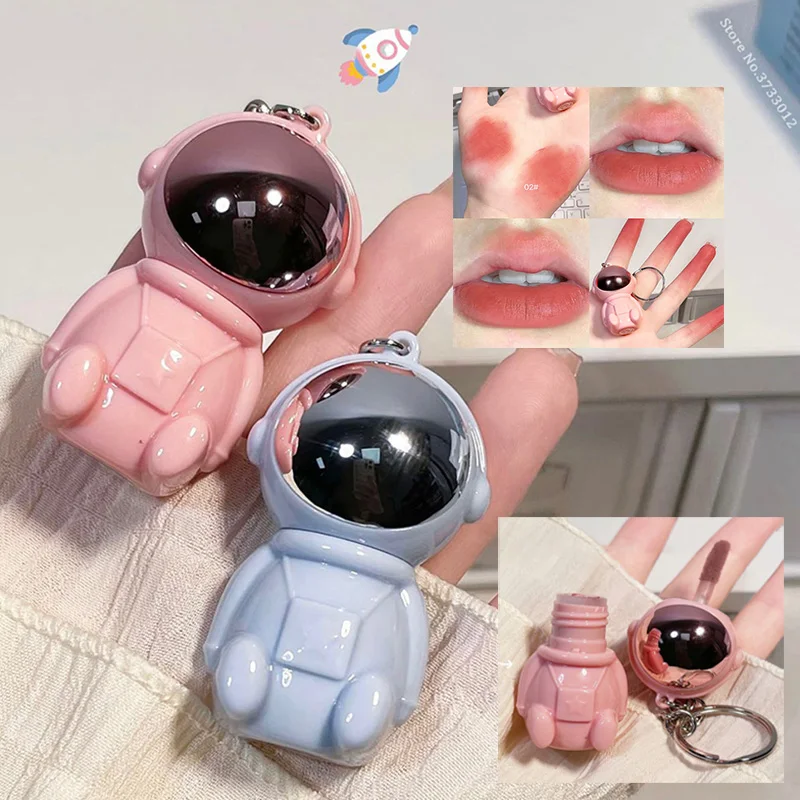 Astronaut Keychain Lip Mud Matte Velvet Lipstick Brown Red Tint Waterproof Long Lasting Non-Stick Cup Lip Gloss Korean Cosmetic