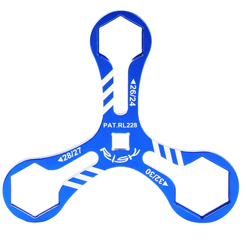 RISK RL228 Bike Fork Wrench Tool Aluminum 6 in 1 Bike Fork Cap Wrench Install/Remove for 24/26/27/28/30/32Mm Blue