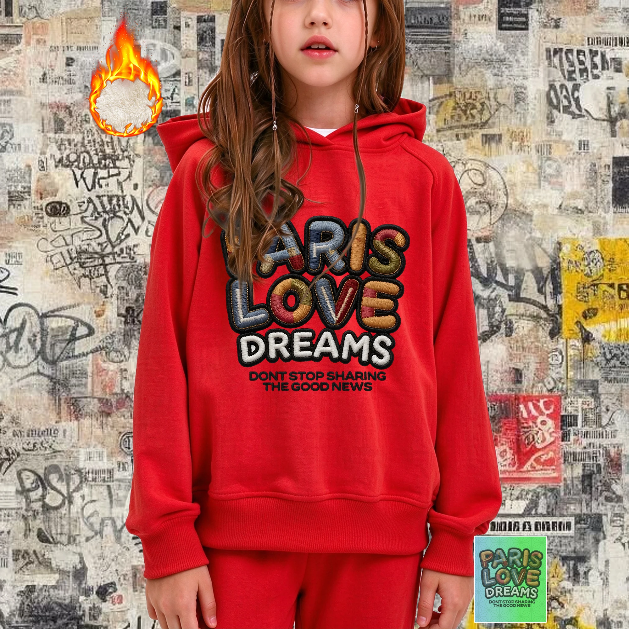 Girls Hoodie Paris Love Dreams Printed Heat Transfer Graphic Kids Streetwear Hooded Sweatshirt For 3-14Y Autumn Daily Outfit