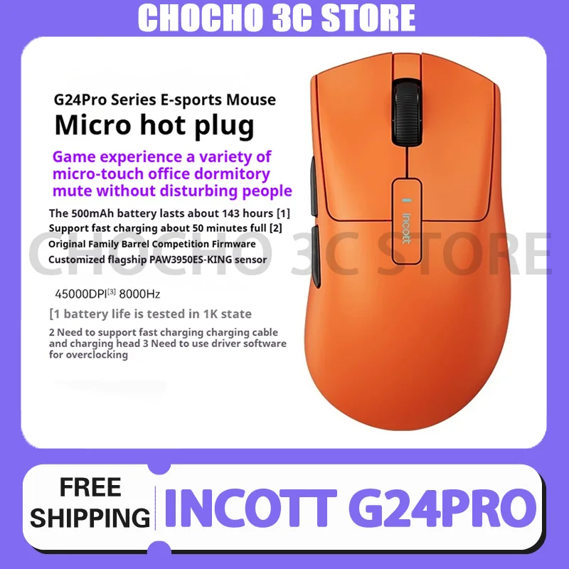 INCOTT G24PRO Wireless Mouse 8K PAW3395 Sensor Hot Swap Quick Charge Low Latency Gaming Mouse E-sports Pc Gamer Accessories Gift