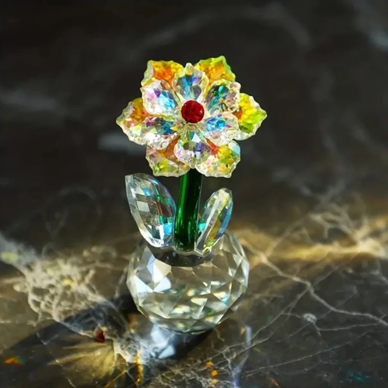 Glass Sunflowers Crystal Charm Dream Flower Figurine Ornament for Sophisticated Home Desktop Decors Valentines Day Gift