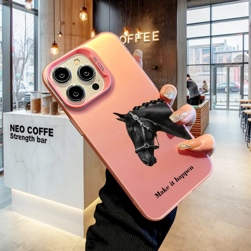 حافظة هاتف على شكل حصان لهاتف آيفون 17 AIR 16 15 14 13 Pro 12 11 Pro Xs X XR Max حافظة ليزر صلبة من البولي كربونات + غطاء خلفي-S741P1 #5