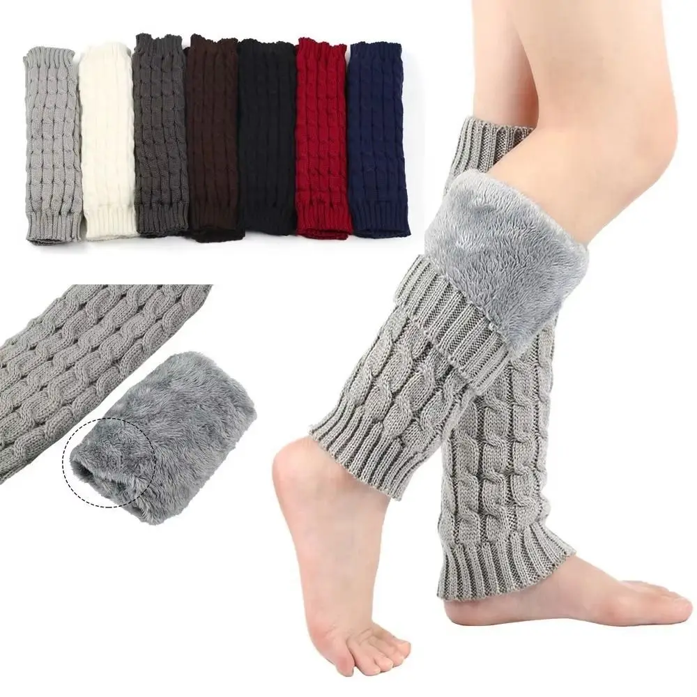 

Fashion Wear Twist Pattern Knitting Leg Warmers Double-Layered Solid Color Ankle Warmer Cozy Elastic Foot Covers Cold Weather