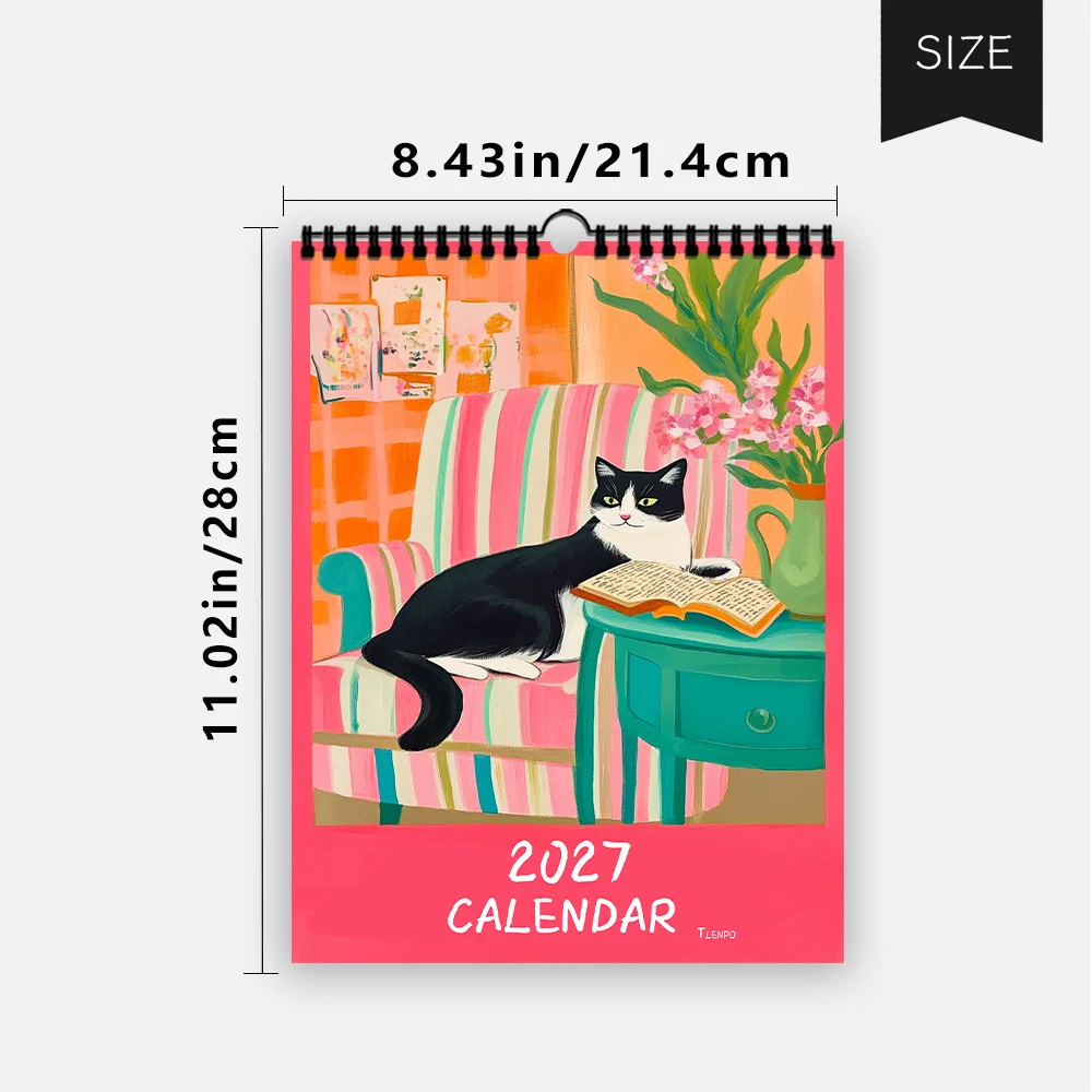 1pc 2027 Wall Calendar, Millennium Style Cat Home Theme,12-Month Monthly Planner,Perfect Gift For Birthdays, Christmas, New Year