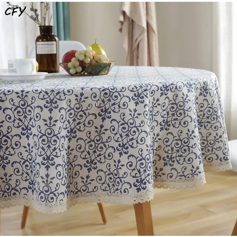 

Cotton linen blue blue blue and white porcelain Round Tablecloth Table Cloths Cover Towel Home Wedding Decor Round Table Maps