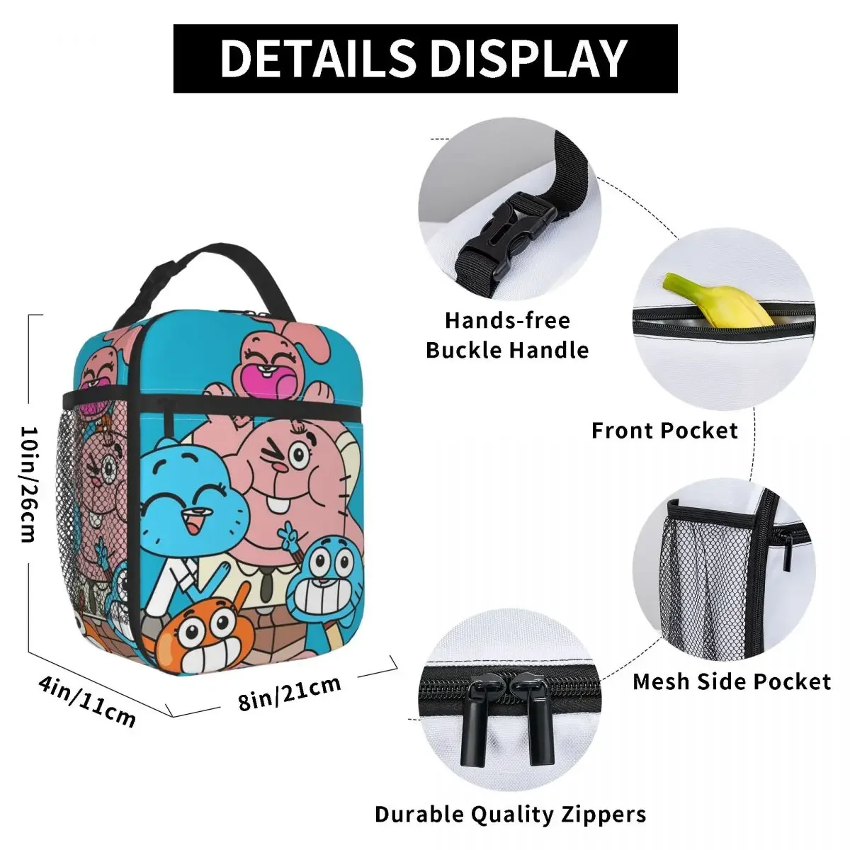 The Amazing World Of Gumball Insulated Lunch Bag for Kids School Cooler Thermal Food Box Tote Portable Lunch Boxes Container