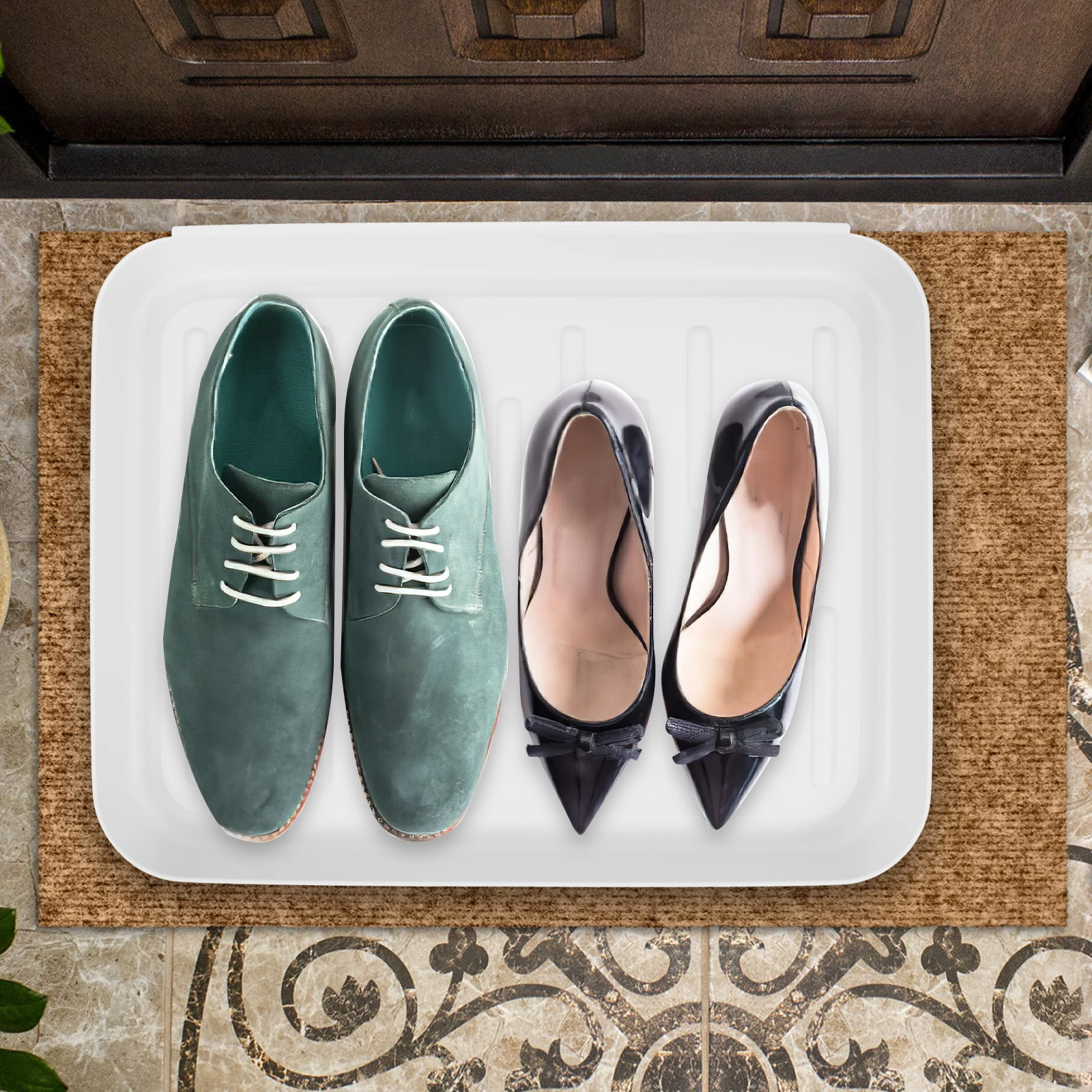 

Shoe Tray for Entryway Indoor Small Large Boot Tray Stackable Storage Grey PP Material Waterproof Anti Slip Mat Car Trunk Plant
