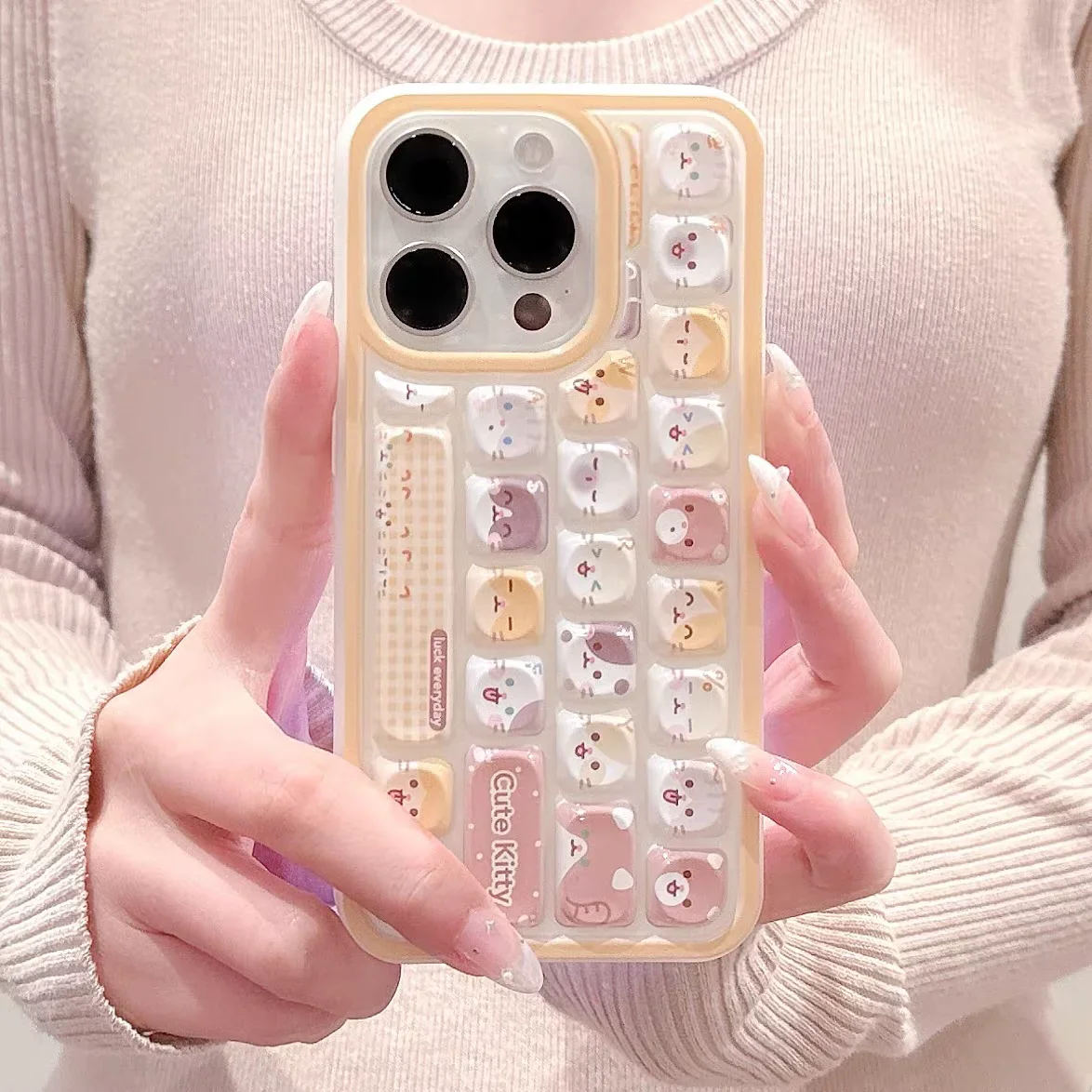 Compatible for Iphone 13 11 16 Case IPhone 16 11 14 12 15 13 Pro Max Cartoon Bread Lovely Kitten Cat Couple Keyboard Style Case