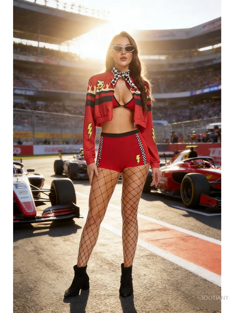 

Sexy Ladies Racing Role-playing Racing Jacket Adult Racing Cheerleader Costume Carnival Party Performance Shorts Uniform Set