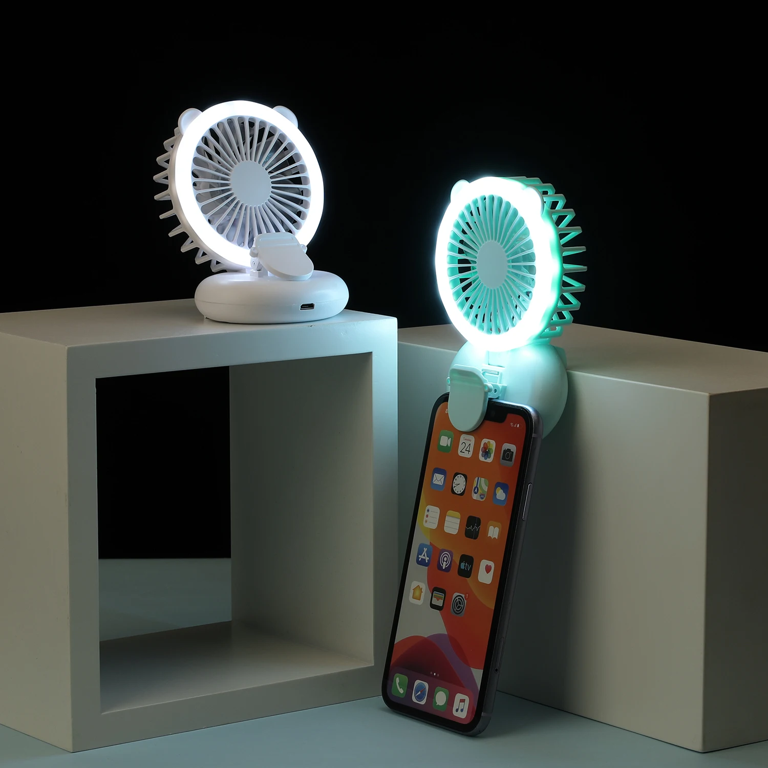 LED Portable Hand-held Fan Clip Lamp USB Foldable Charging Photo Fill Light Summer Mini Mobile Phone Bracket Three-speed Lights