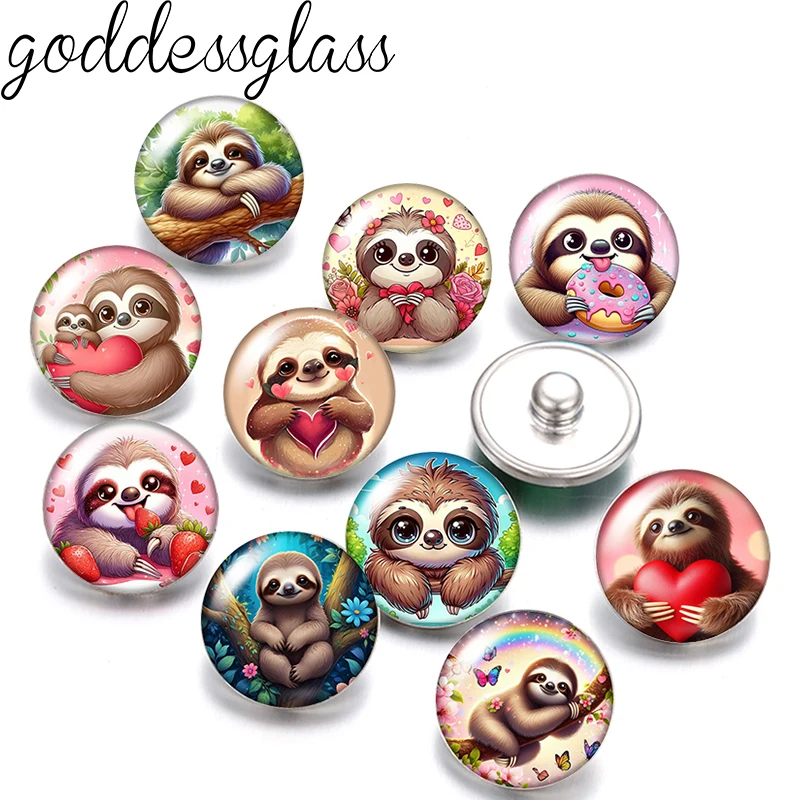 

Cartoon Animal sloth Cute Hearts Love 12mm/18mm/20mm/25mm Round photo glass cabochon flat back Making findings DIY snap buttons