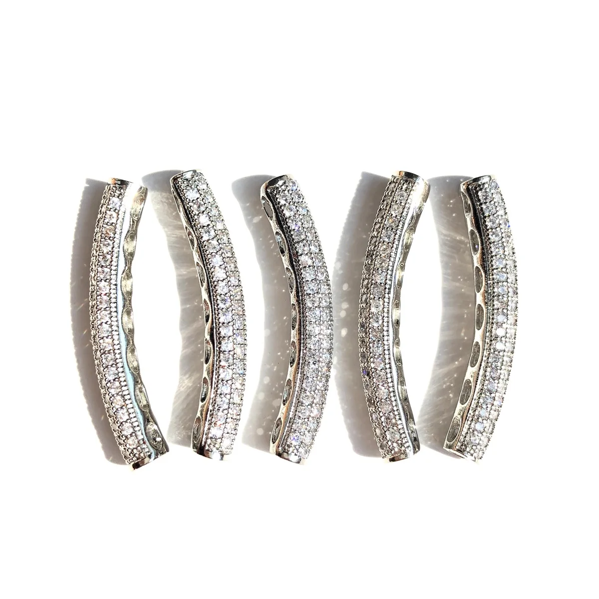 10pcs/lot Centerpiece Long Tube Bar Spacers Beads Women Bracelets Cubic Zirconia Pave Gold-Plated Waist Craft Handmade Accessory