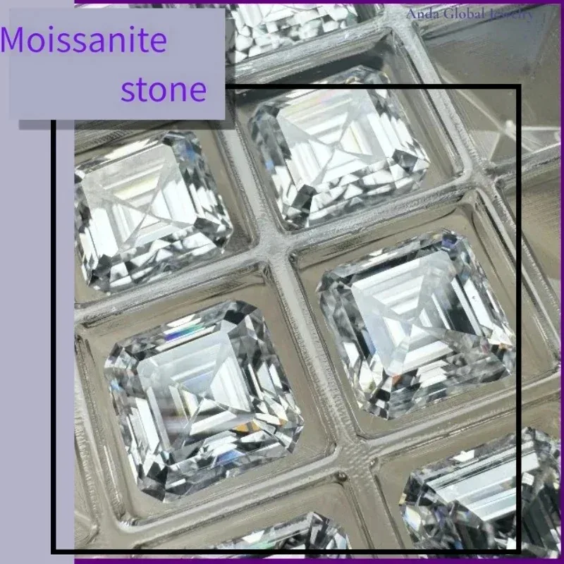 Moissanit-Steine in verschiedenen Farben, Asscher-Schliff, VVS1, hochwertige lose Edelsteine für die Herstellung von Schmuck nach Maß, mit Zertifikat. – Detail 4
