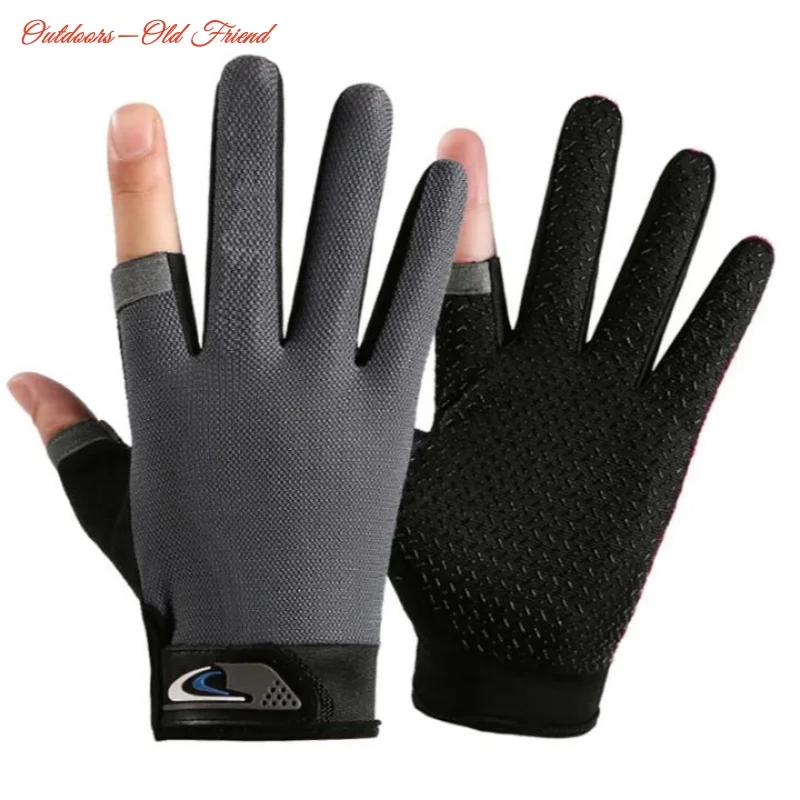 

New Men's Fishing Gloves Anti-UV Cycling Women Two Finger Cut Male Touch Screen Angling Anti-Slip Breathable Fitness Gloves