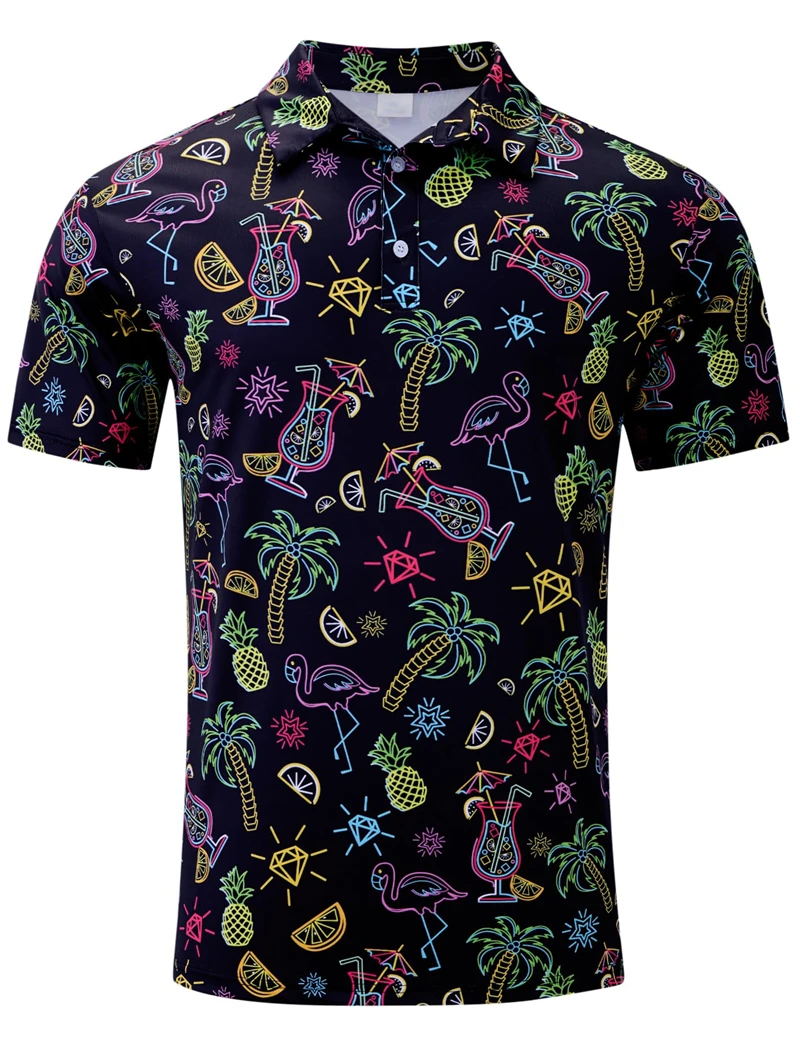 Hawaii Holiday Casual Polo Shirt Men 3D Printed Animal Pineapple Flamingo Pattern T-shirt Short Sleeves Lapel Button Tee Shirts