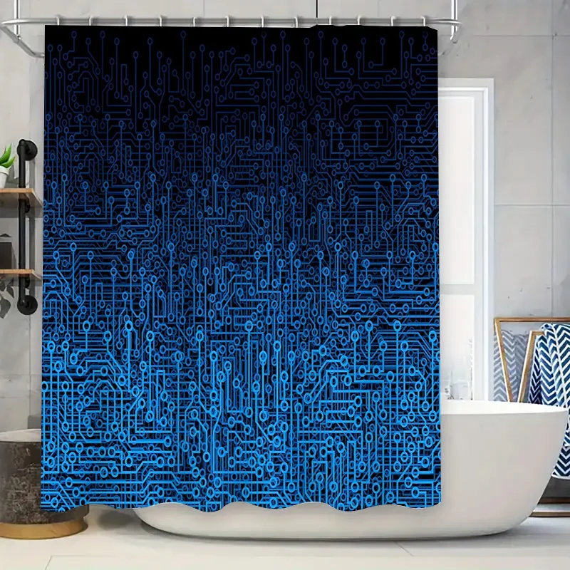 

Blue Circuit Pattern Shower Curtain Modern Tech Abstract Graphic Bathroom Decor Waterproof Washable Home Textile
