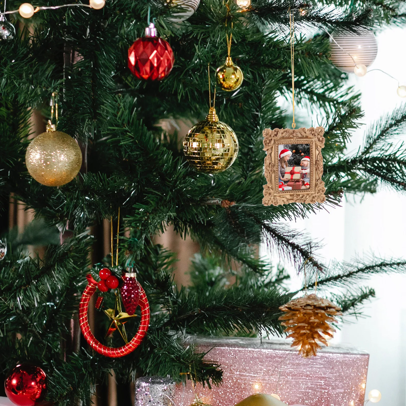 إطار صورة صغير ديكور إطارات الذهب خمر الصغيرة لشجرة عيد الميلاد الحلي عرض الصور ديكور المنزل عطلة الجدار