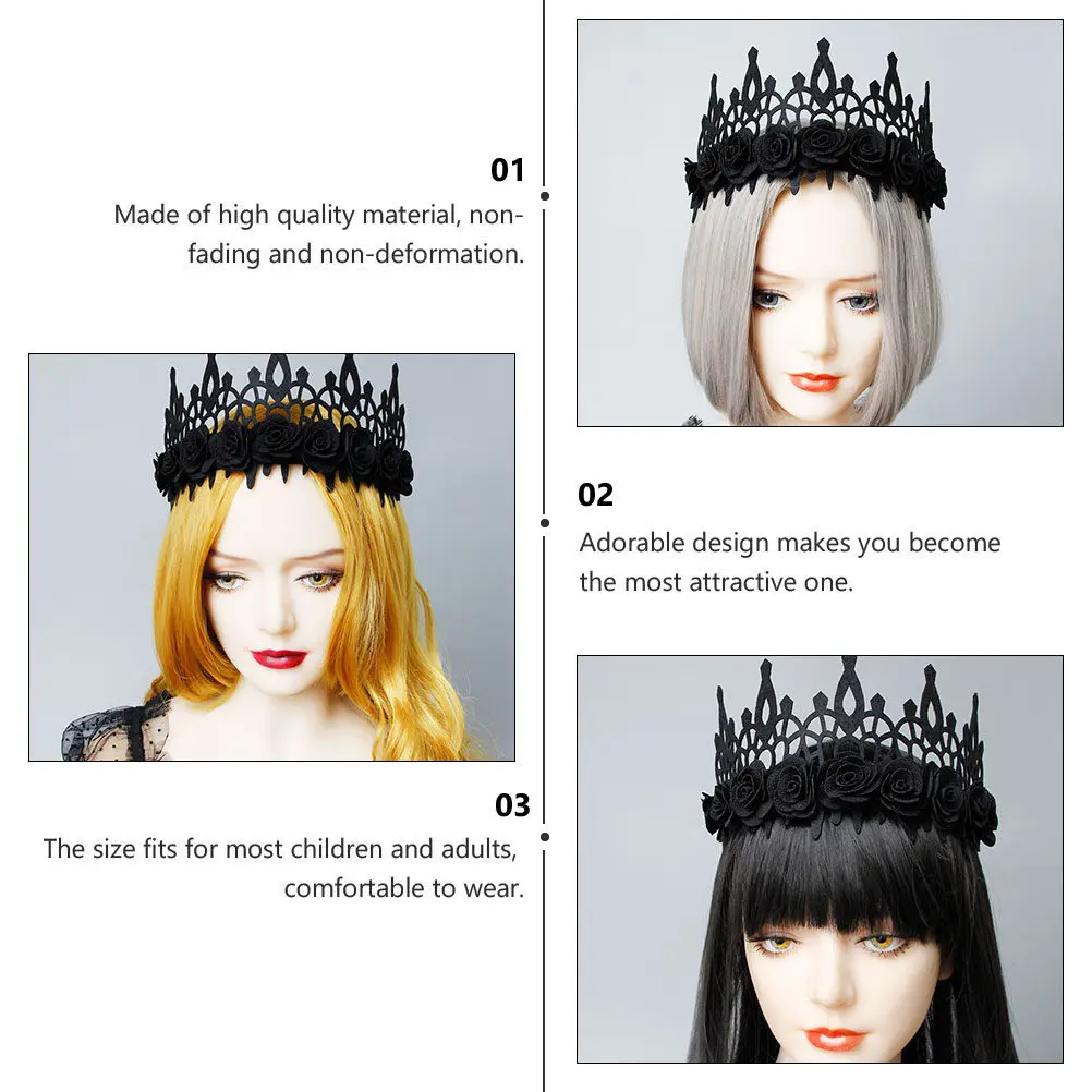 

Halloween Floral Crown Black Headband Handmade Elegant Hairband for Masquerade Evening Prom Dance Recital Cosplay Lolita Costume