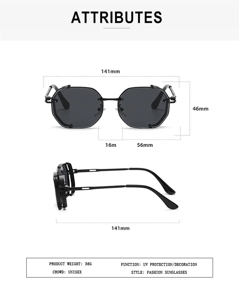 2024 Steampunk Sonnenbrille Für Männer Modische Platz Punk Mode Gläser Designer Sonnenbrille Frauen Trendy Gafas De Sol Hombre – Detail 11