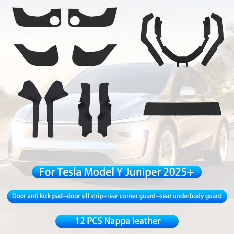 Voor Tesla Model Y Juniper 2025 + Middenconsole Twee Zijpaneel Anti Kick Pad Protector Lederen Sticker Voet Cover Auto accessoires