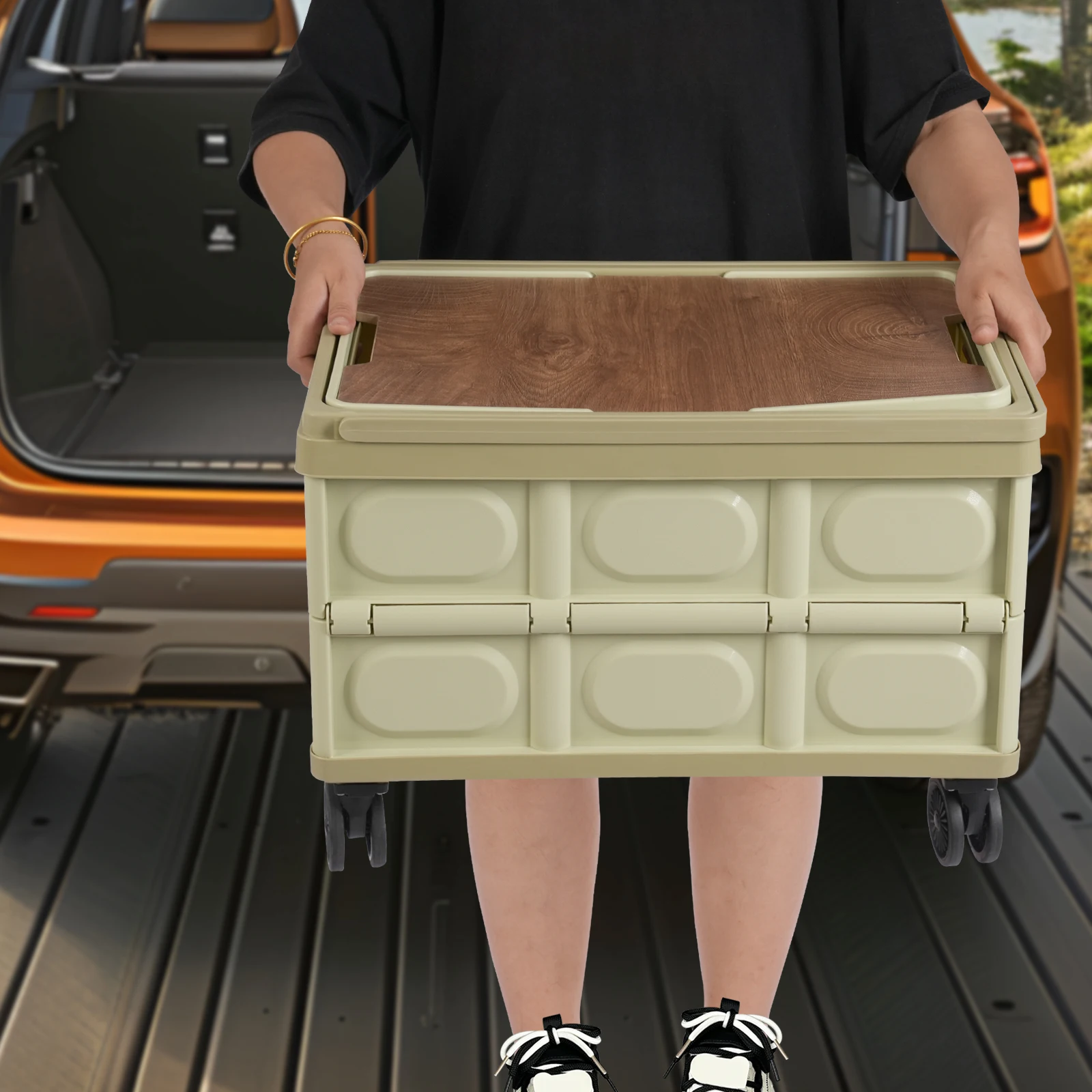 Foldable Storage Cart, 55L Capacity Rolling Organizer with Wheels, Portable Foldable Trolley Box for Home Office Closet Garage