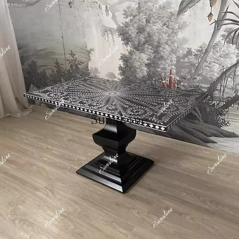 French retro solid wood dining table neoclassical high-end hand-painted dining table  FT