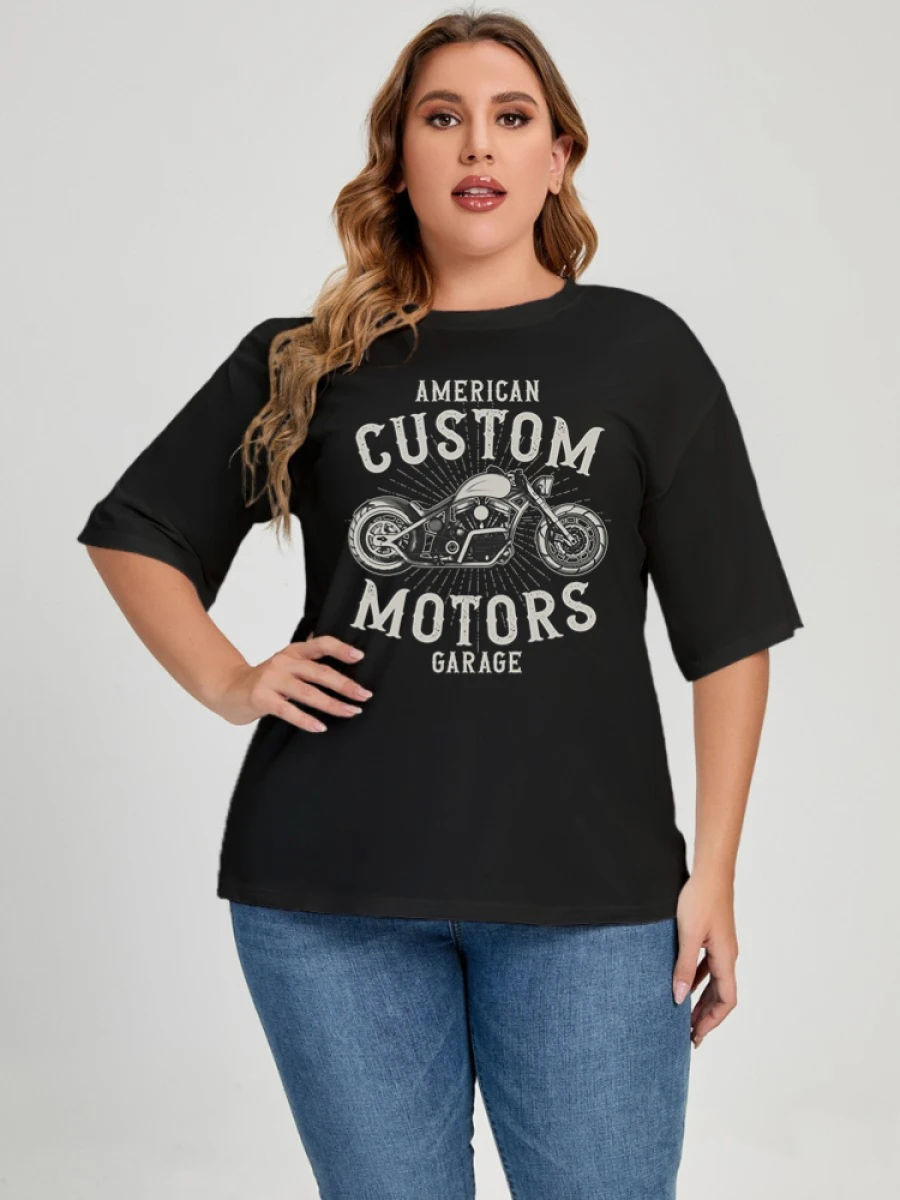 Letter Motorcycle Print Plus Size T-shirts Clothing American Vintage Popular Large Size T-shirt Gothic Trendy Top Women