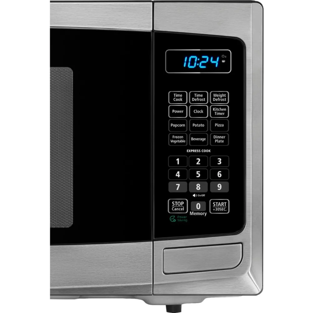 Microwave, Sarung tahan karat, bahkan pemanasan, kontrol elektronik, fitur penguncian keselamatan anak, Cu 0.9. Ft. Microwave kompak