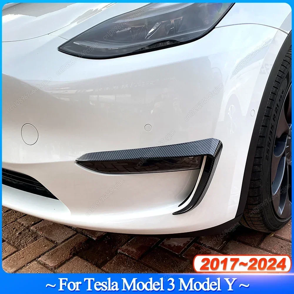 

Front Fog Lamp Eyebrow Wind Knife ABS Glossy Black Fog Lamp Trim Carbon Look Blade Trim Light For Tesla Model 3 Y 2017-2024