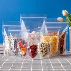 Resealable Stand Up High Clear Heat Sealing Plastic Storage Pouches Dried Fruits Nuts Candy Gifts Coffee Zip Lock Bags 50Pcs