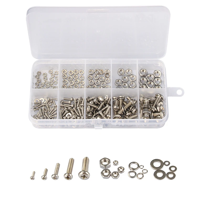 320Pcs  Stainless Steel SS304 Screws an Head Screws Nuts Bolts Assortment Kit M2 M2.5 M3 M4 M5  Metic Nut and Bolt Assortment