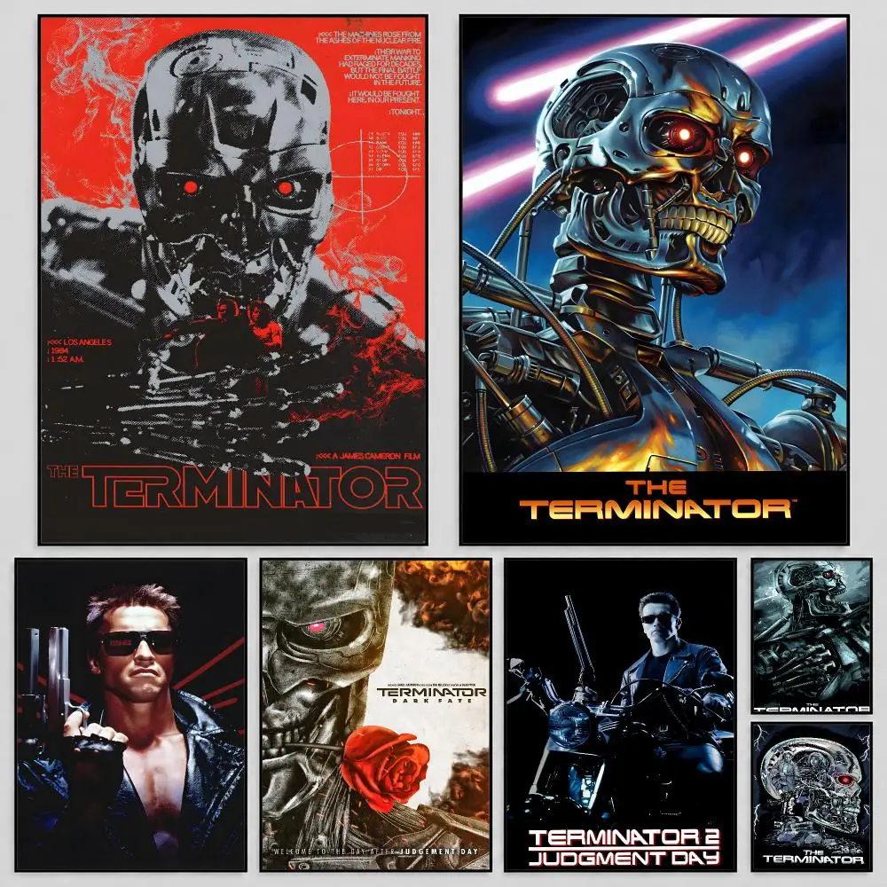 Movie Terminator Cyberpunk Sci Fi Poster Self Adhesive PP Wall Art HD Gaming Room Bedroom Living Room Decor Apartment Gift
