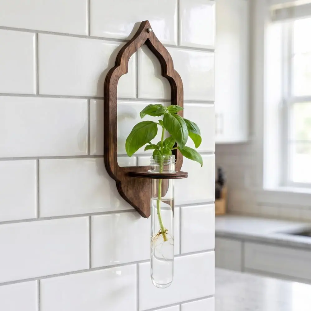 Wall Shelf Wooden Lantern Planter Holder Vase Home Ornaments Wall Decoration Geometric Retro Flower
